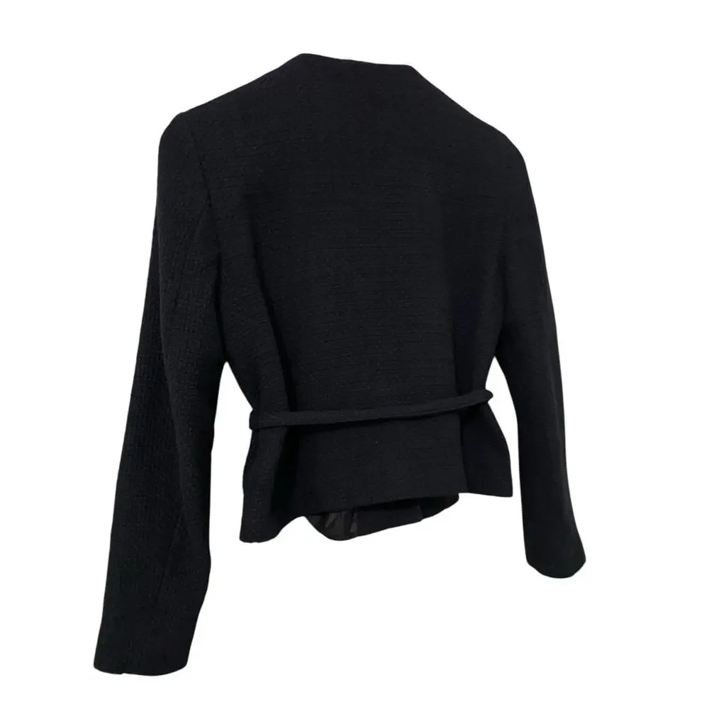 Zara Structured Blazer Lady Jacket Small Black Belted Gold Buttons Preppy Trendy - Picture 12 of 16